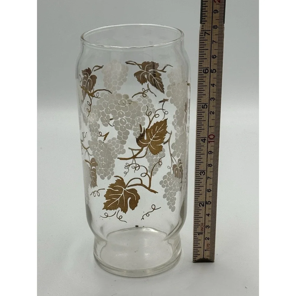 Vintage Apothecary Jar Vase Gold Clear White Grapes Leaves 6-3/4
